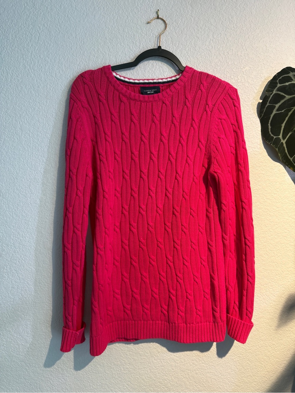 Lands' End Women's Cable Knit Drifter Sweater - Hot Pink
